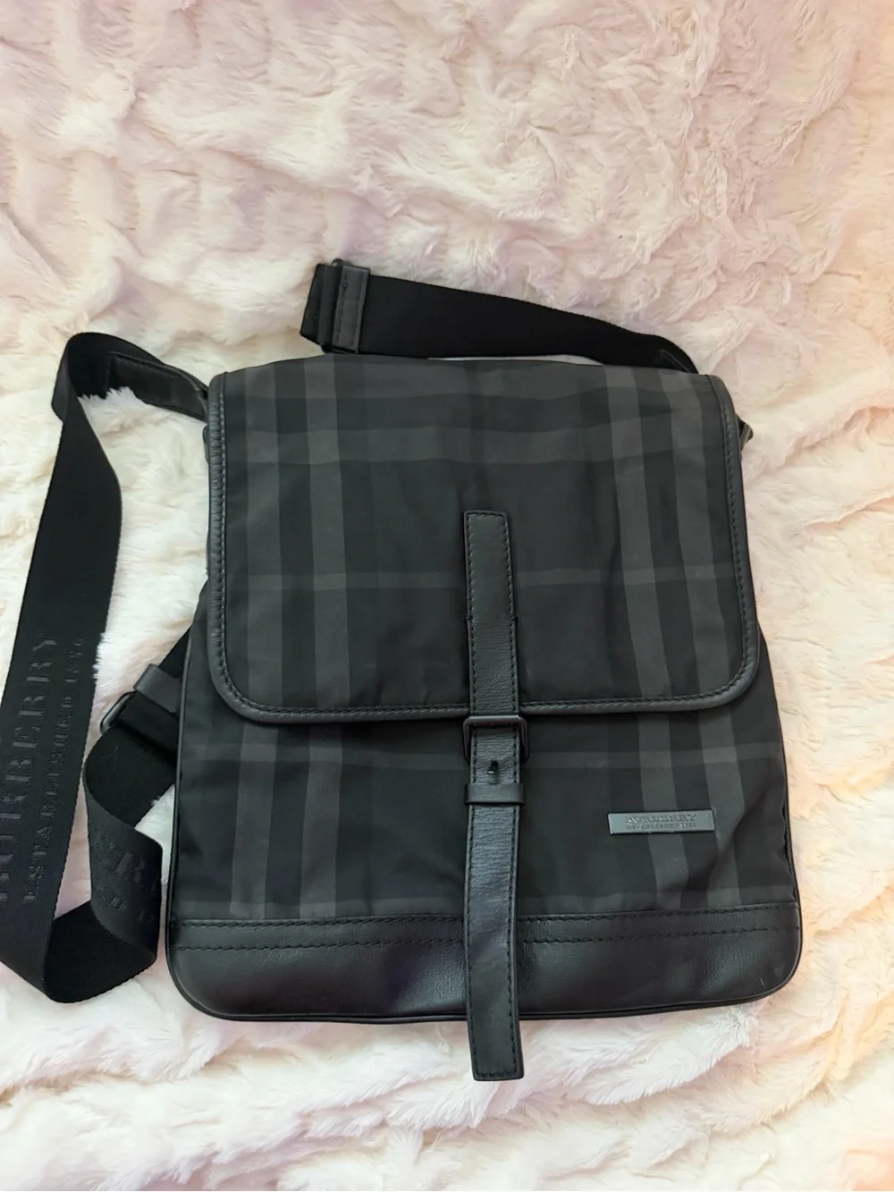 Burberry Black Check Nylon Leather-Trim Messenger Bag